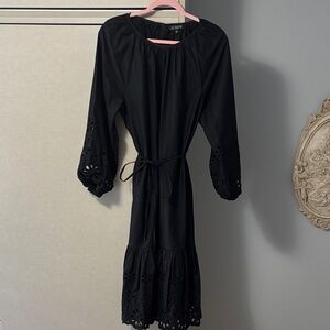 J. Crew Black Eyelet Midi Dress size M
